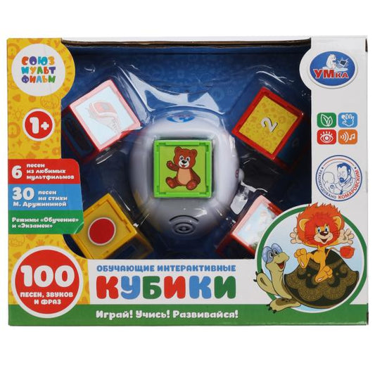 Обучающие интерактивные кубики Дружинина 100 песен,фраз,звуков.кор.бат. Умка в кор.36шт