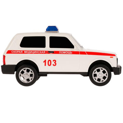 Машина пластик свет-звук LADA 4x4 URBAN СКОРАЯ 19,5 см, 2 кноп, инер, кор. Технопарк в кор.36шт