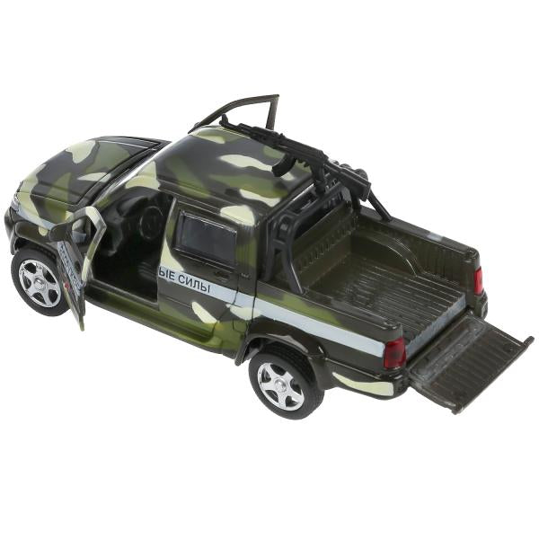 Машина металл "uaz pickup военный с пулеметом" 12см, откр.двери, инерц. в кор. Технопарк в кор2*36шт
