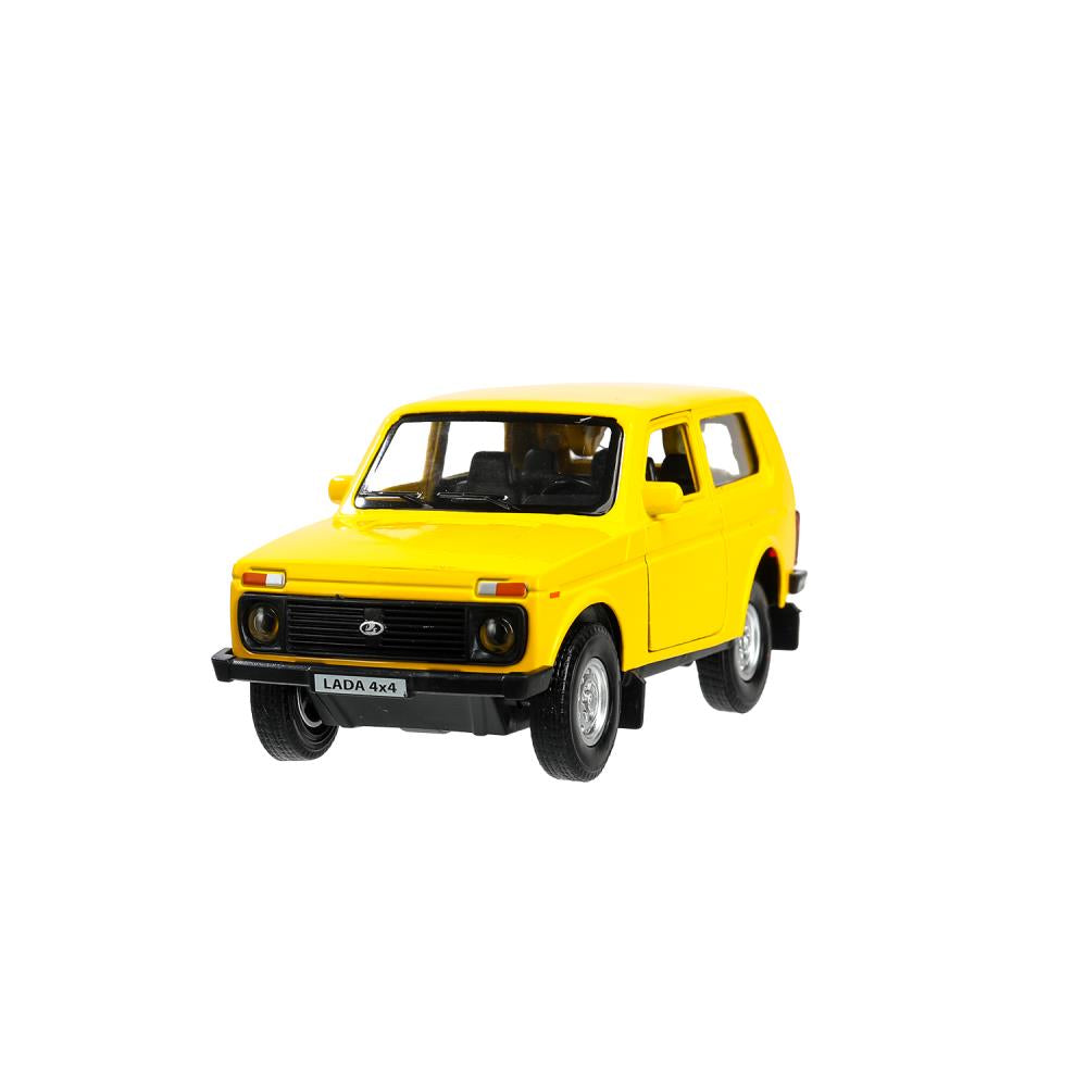 Машина металл LADA 4x4 12 см, двери, багаж, инерц, желтый, кор. Технопарк в кор.2*36шт