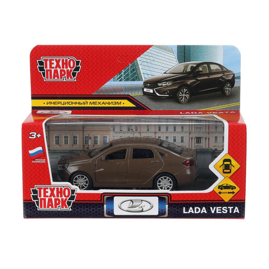Машина металл LADA vesta 11,5 см, двери, коричневый, кор. Технопарк в кор.2*36шт