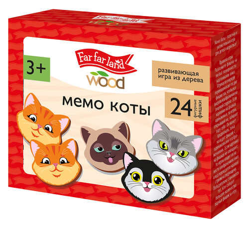 Игра настольная деревянная МЕМО "Коты" (24 фишки в коробке) Far far land wood