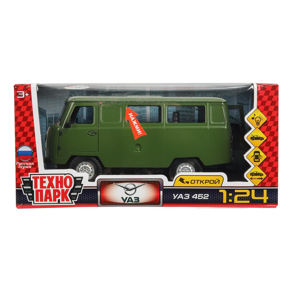 Машина металл свет-звук UAZ УАЗ 452, 18,5 см, св-зв, дв люк, баг, ин, зелен Технопарк в кор.2*18шт