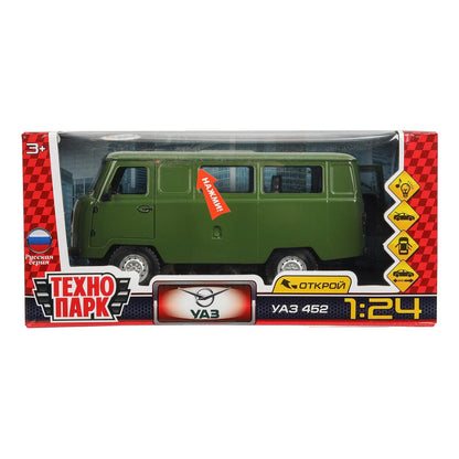 Машина металл свет-звук UAZ УАЗ 452, 18,5 см, св-зв, дв люк, баг, ин, зелен Технопарк в кор.2*18шт