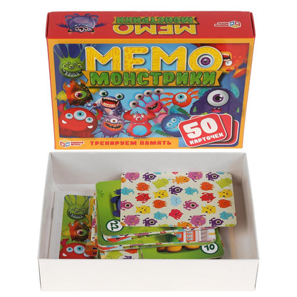 МОНСТРИКИ. КАРТОЧНАЯ ИГРА МЕМО. (50 КАРТОЧЕК). КОР: 125Х170Х40ММ, КАРТОЧКИ 65Х95ММ, БУКЛЕТ в кор50шт
