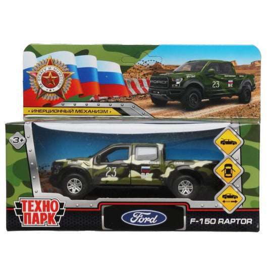 F150RAP-12MIL-GN 326503 Машина металл FORD F150 RAPTOR 12см, двер, баг, инер, камуф, кор. Технопарк
