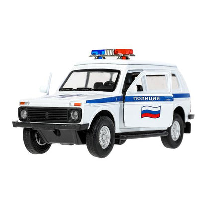 Машина металл свет-звук LADA 4x4 2131 ПОЛИЦИЯ 12,8 см, двер, баг, инр, кор.. Технопарк в кор.2*36шт
