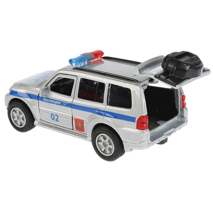 ТМ ТЕХНОПАРК. МЕТАЛЛ MITSUBISHI PAJERO ПОЛИЦИЯ 12 СМ, ОТКРЫВ. ДВЕРИ, ИНЕРЦ. В КОР. в кор.2*24шт