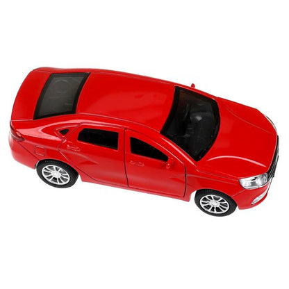 Машина металл LADA vesta 11,5 см, двери, багаж, красный, кор. Технопарк в кор.2*36шт