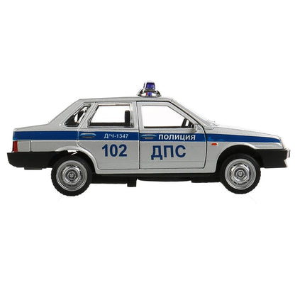 Машина металл свет-звук LADA-21099 "СПУТНИК" ПОЛИЦИЯ 12 см, двери, кор. Технопарк в кор.2*36шт