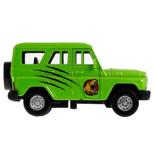 Машина металл UAZ HUNTER ДИНОЗАВРЫ 11,5 см, двер, багаж, ин, салатовый, кор. Технопарк в кор.2*36шт