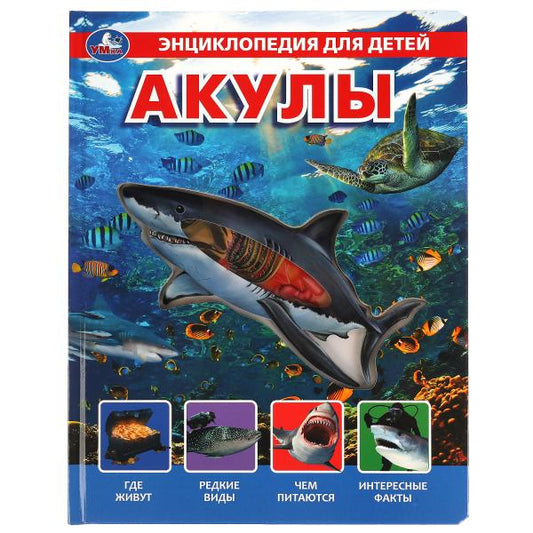 Акулы, энцикл. для детей (с вставками из прозр. пленки) 230х300мм 10стр Умка в кор.20шт