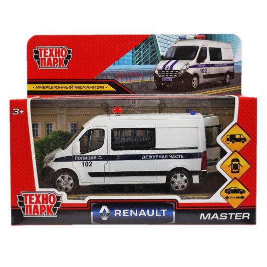 MASTER-14POL-WH 326462 Машина металл RENAULT MASTER ПОЛИЦИЯ 14 см, двери, инерц, белый, кор. Технопа