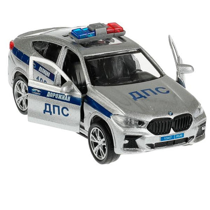 Машина металл свет-звук BMW X6 mk3 g06 ПОЛИЦИЯ 12 см, двер, инер, сер, кор. Технопарк в кор.2*36шт