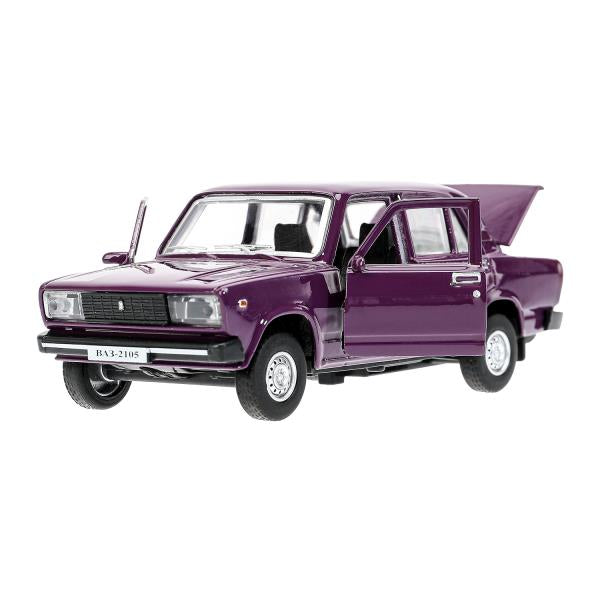 Машина металл LADA ваз-2105 1997 12 cm, двери, багаж, инерц.баклажан, кор. Технопарк в кор.2*36шт