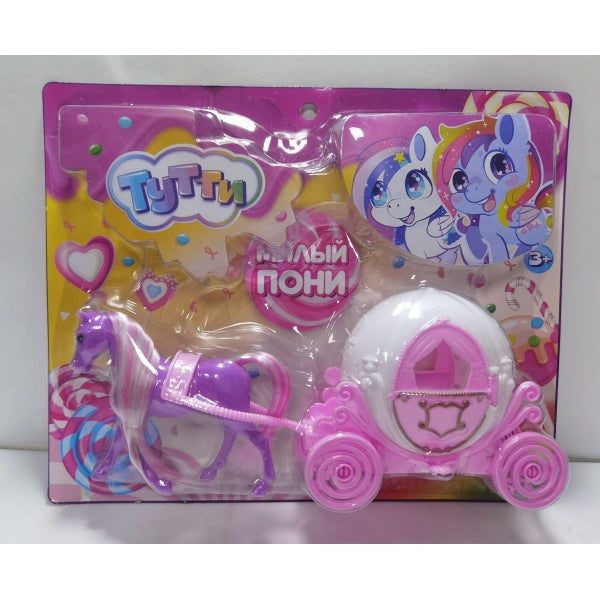 Пони 8 см, пластиковый, с каретой, на блистере Тутти в кор.2*48шт