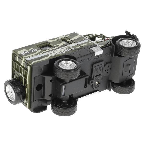 FY6066A-14SLMIL-GN306656 Машина металл свет-звук ГРУЗОВИК ВОЕННЫЙ КАМУФЛЯЖ 14 см, двери, зелен, кор.