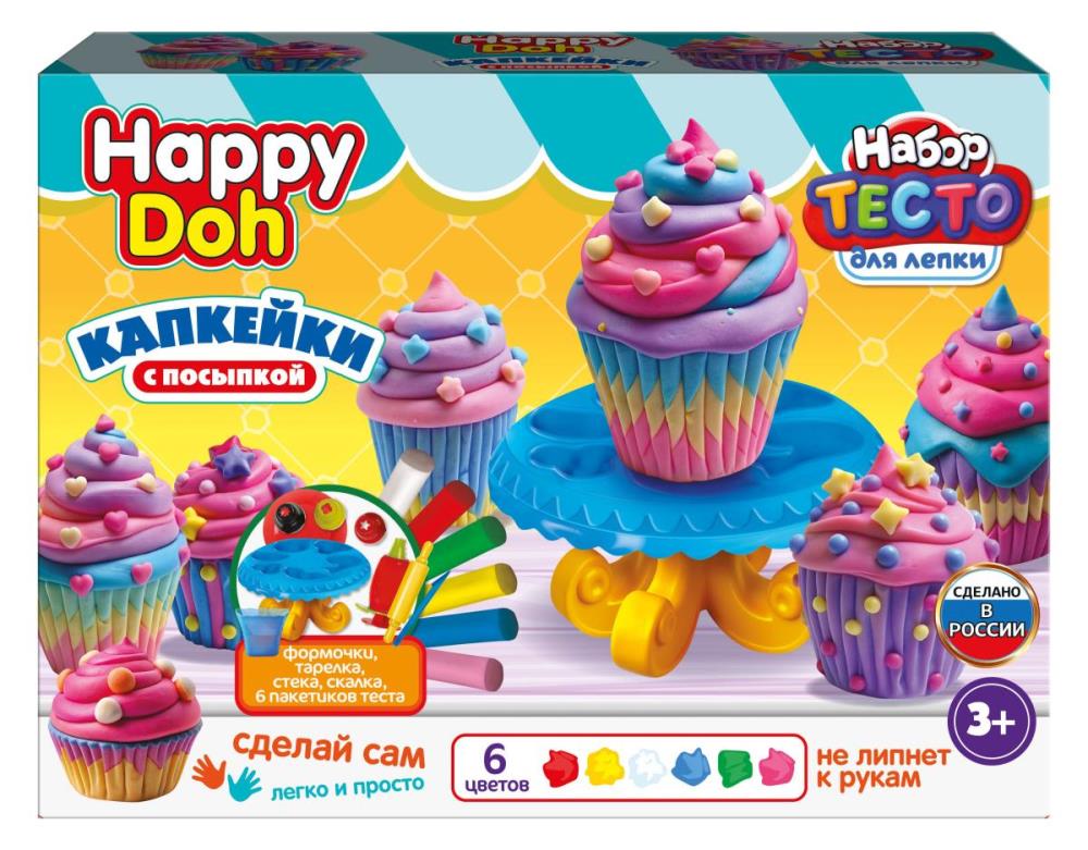 Набор для лепки с формочками капкейки, 24 см HAPPY DOH в кор.8шт