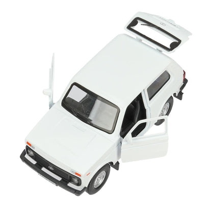 Машина металл LADA 4x4 длина 12 см, двери, багаж, инерц, белый, кор. Технопарк в кор.2*36шт