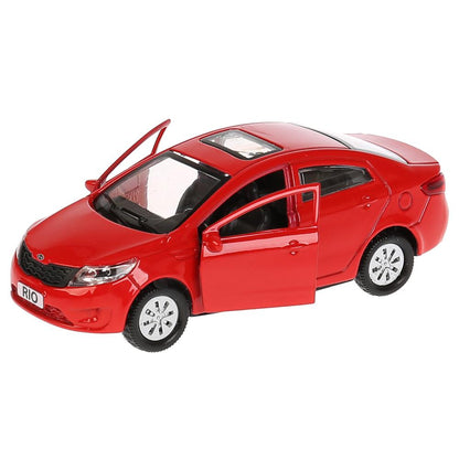 Машина металл KIA RIO длина 12 см, двери, багаж, инерц, красный, кор. Технопарк в кор.2*36шт