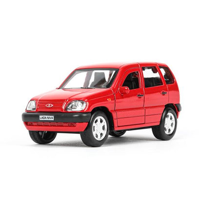 Машина металл LADA NIVA длина 12 см, двери, багаж, инерц, красный, кор. Технопарк в кор.2*36шт