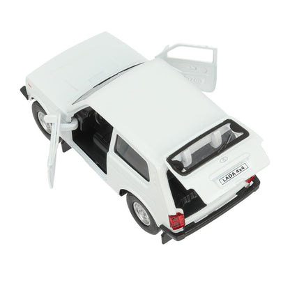 Машина металл LADA 4x4 длина 12 см, двери, багаж, инерц, белый, кор. Технопарк в кор.2*36шт