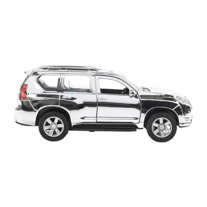 Машина металл TOYOTA PRADO ХРОМ 12 см, двери, багаж, инерц, серебрист, кор. Технопарк в кор.2*36шт