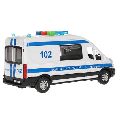 TRANSITVAN-16PLPOL-WH Машина пластик свет-звук FORD TRANSIT ПОЛИЦИЯ 16 см, двери, 3 кнопки, кор. Тех