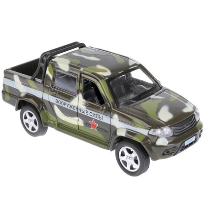 ТМ Технопарк. Машина металл "UAZ PICKUP ВОЕННЫЙ", длина 12 см, откр дв, багаж, инерц. в кор.2*36шт