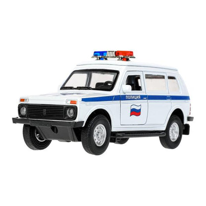 Машина металл свет-звук LADA 4x4 2131 ПОЛИЦИЯ 12,8 см, двер, баг, инр, кор.. Технопарк в кор.2*36шт