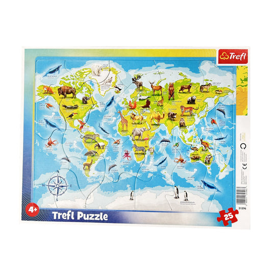 Trefl. Пазл-рамка 25 арт.31396 "Карта мира с животными RU-EN"