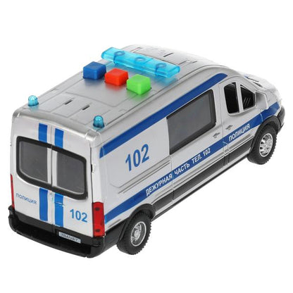 Машина пластик свет-звук FORD TRANSIT ПОЛИЦИЯ 16 см, двери, 3 кнопки, кор. Технопарк в кор.2*36шт