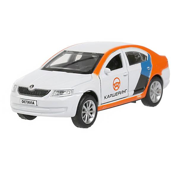 Машина металл "skoda octavia каршеринг" 12см, откр.двери, инерц., белый в кор. Технопарк в кор2*36шт