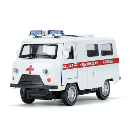 Машина металл свет-звук уаз-452 "буханка" СКОРАЯ 10,5 см, двери, инерц, кор. Технопарк в кор.2*36шт
