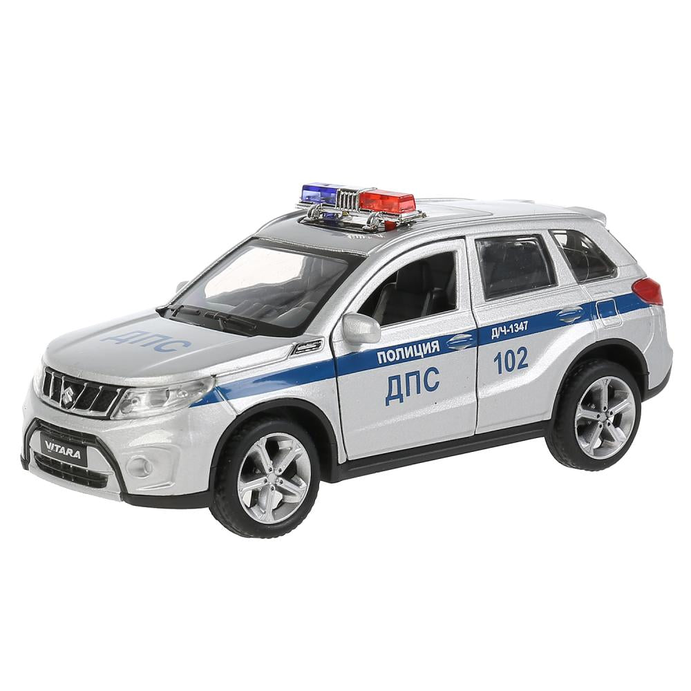 Машина металл SUZUKI VITARA ПОЛИЦИЯ 12 см, двери, багаж, серебр, в кор. Технопарк в кор.2*36шт