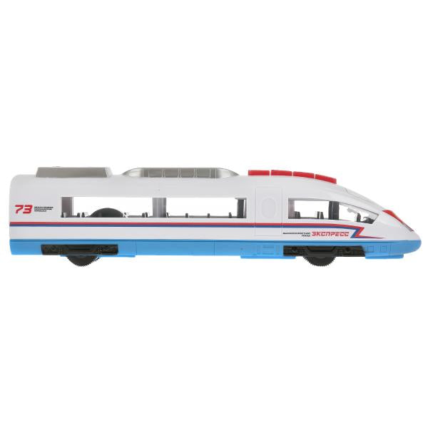 ELTRAIN-30PL-BUWH299762 Модель пластик свет-звук ЭЛЕКТРОПОЕЗД 30 см, двери, 4 кноп, инерц, бел, кор.