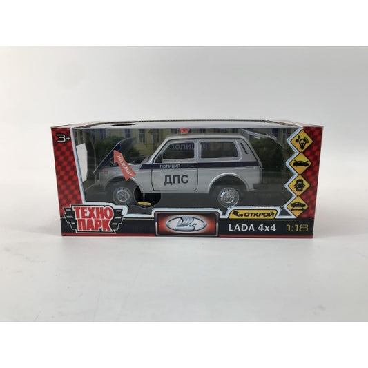 Машина металл свет-звук LADA lada 4x4, 18.5 см, двер, кап,баг,ин,ПОЛИЦИЯ сер Технопарк в кор.2*18шт