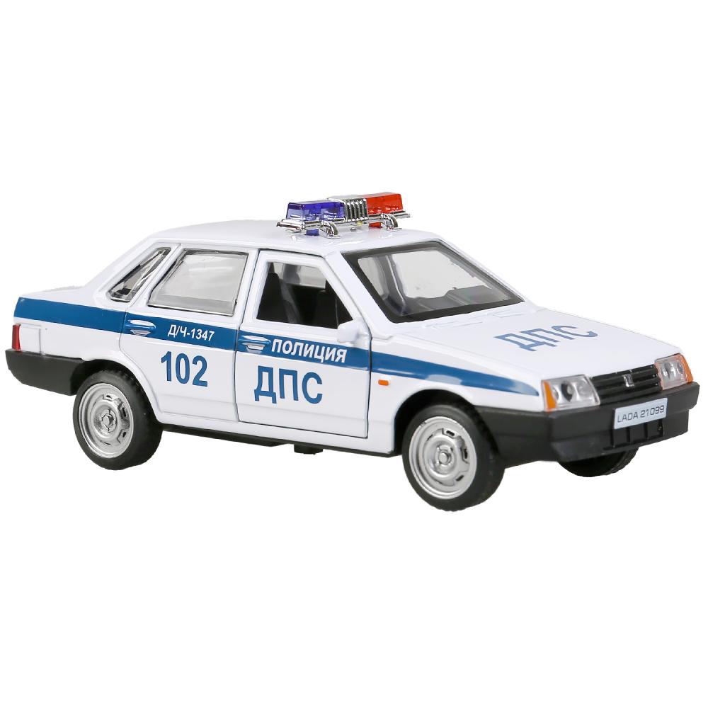 Машина металл LADA-21099 "СПУТНИК" ПОЛИЦИЯ 12 см, двери, багаж, белый, кор. Технопарк в кор.2*36шт