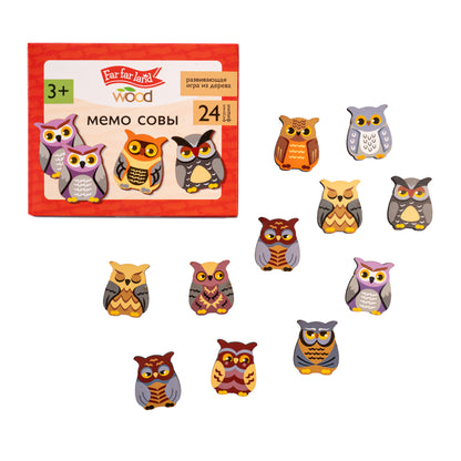 Игра настольная деревянная МЕМО "Совы" (24 фишки в коробке) Far far land wood