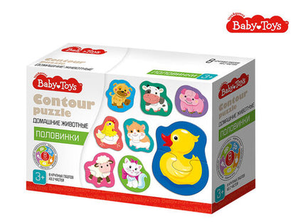 Пазлы контурные Половинки "Дикие животные" Baby Toys (8 карт. 16 эл)