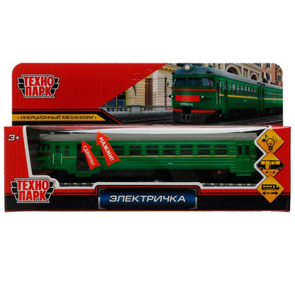 COMTRAIN-19SL-GN Модель металл свет-звук ЭЛЕКТРИЧКА длина 19 см, двери, инерц, зеленый, кор. Технопа