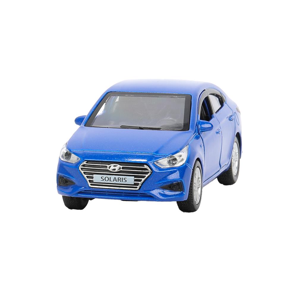Машина металл HYUNDAI SOLARIS, 12 см, двери, багажн, инерц, синий, кор. Технопарк в кор.2*36шт