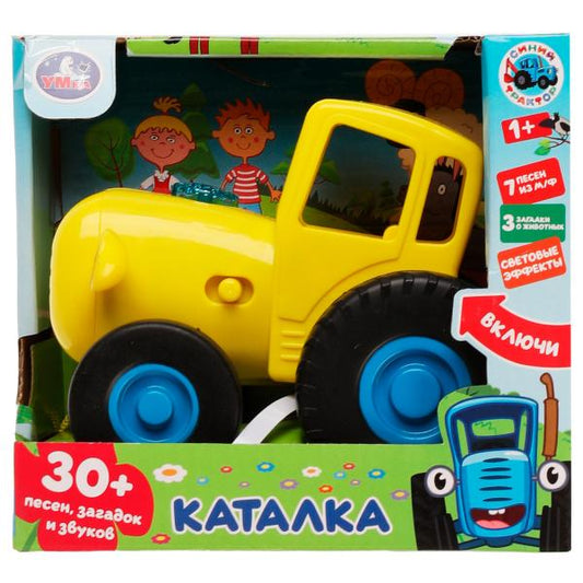 Музыкальная желтая каталка СИНИЙ ТРАКТОР 30 песен,загадок и звуков.свет.кор.бат. Умка в кор.72шт