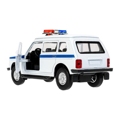 Машина металл свет-звук LADA 4x4 2131 ПОЛИЦИЯ 12,8 см, двер, баг, инр, кор.. Технопарк в кор.2*36шт
