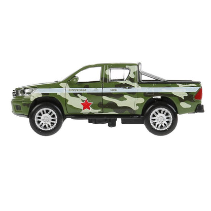 Машина металл свет-звук "toyota hilux камуфляж" 12см, инерц.зеленый,в кор. Технопарк в кор.2*36шт