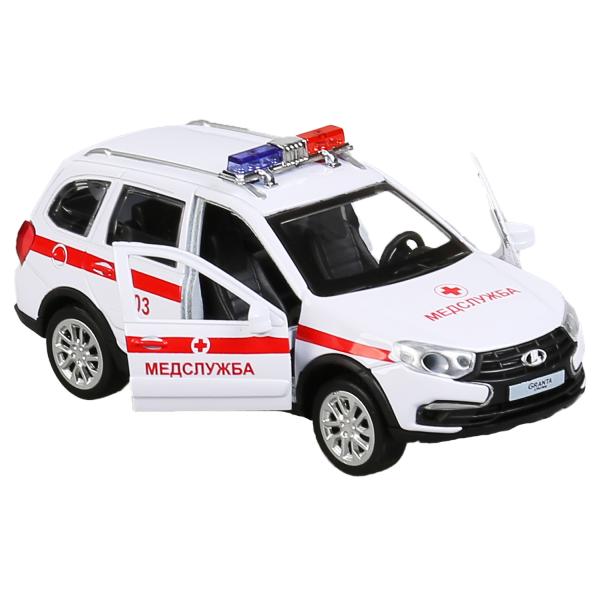 Машина металл свет-звук "lada granta cross 2019 скорая"12см,инерц.,белый в кор Технопарк в кор2*36шт