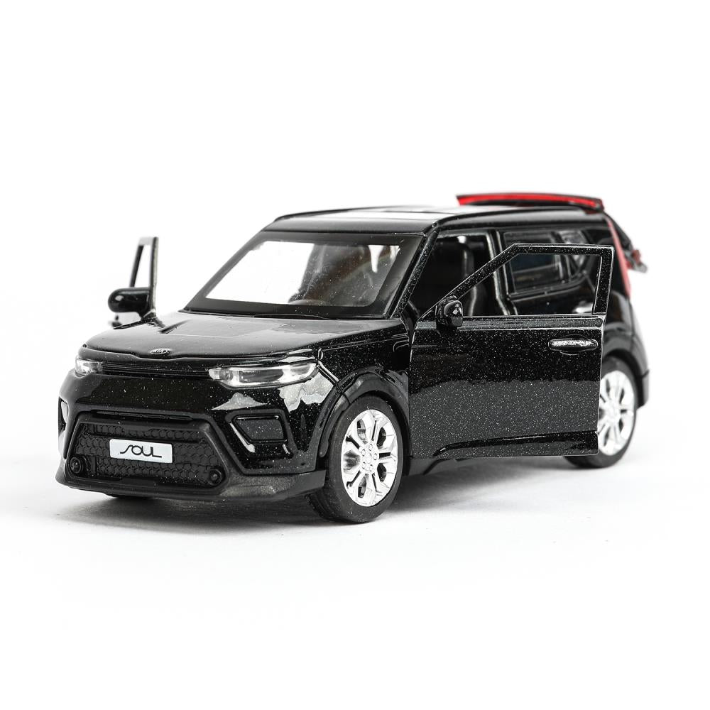 Машина металл KIA soul длина 12 см, двери, багаж., инерц, черный, кор. Технопарк в кор.2*36шт