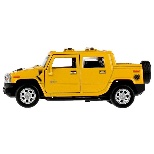 Машина металл HUMMER H2 PICKUP длина 12 см, двер, багаж, инерц, желтый, кор. Технопарк в кор.2*36шт