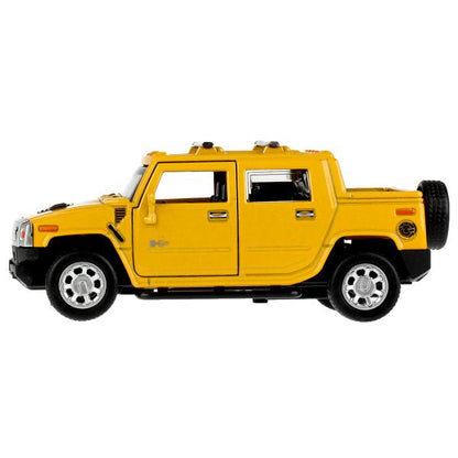 Машина металл HUMMER H2 PICKUP длина 12 см, двер, багаж, инерц, желтый, кор. Технопарк в кор.2*36шт